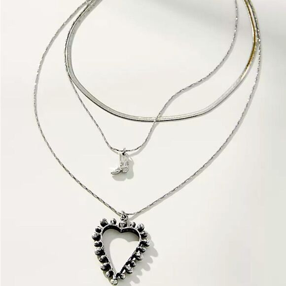 Anthropologie silver, Western Heart and Boot Charm Necklace. - Picture 1 of 5